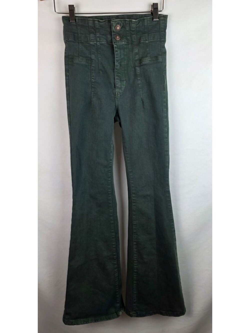 We The Free Womens Jeans Womens Size 27 Green Flared High Waist Denim Pants